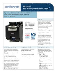 Everpure MRS-600HE High Efficiency Reverse Osmosis Water Filter System 115 VAC Manual