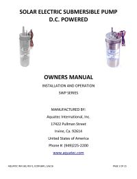 Aquatec SWP-4000 Submersible Solar Diaphragm Pump 1.7 gpm, 12-30 VDC Manual