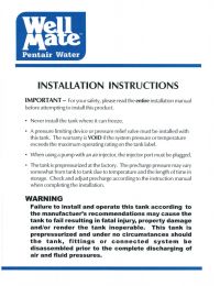 WellMate WM-6 Well Pressure Tank 20 gal Manual